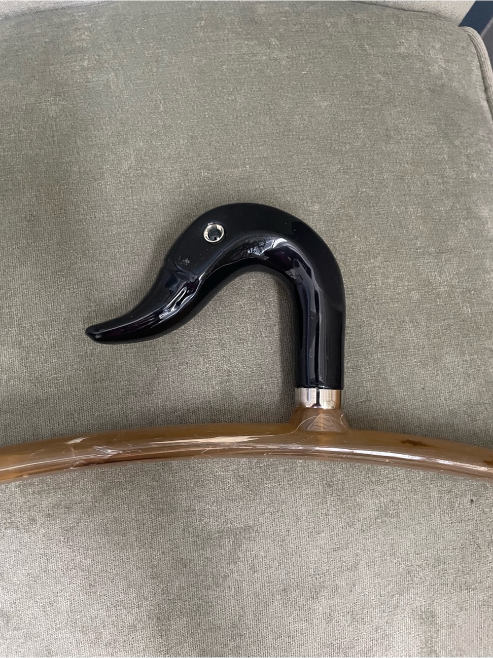 Italian Lucite Clothes Hanger Featuring a Duck Head, length 17 inches